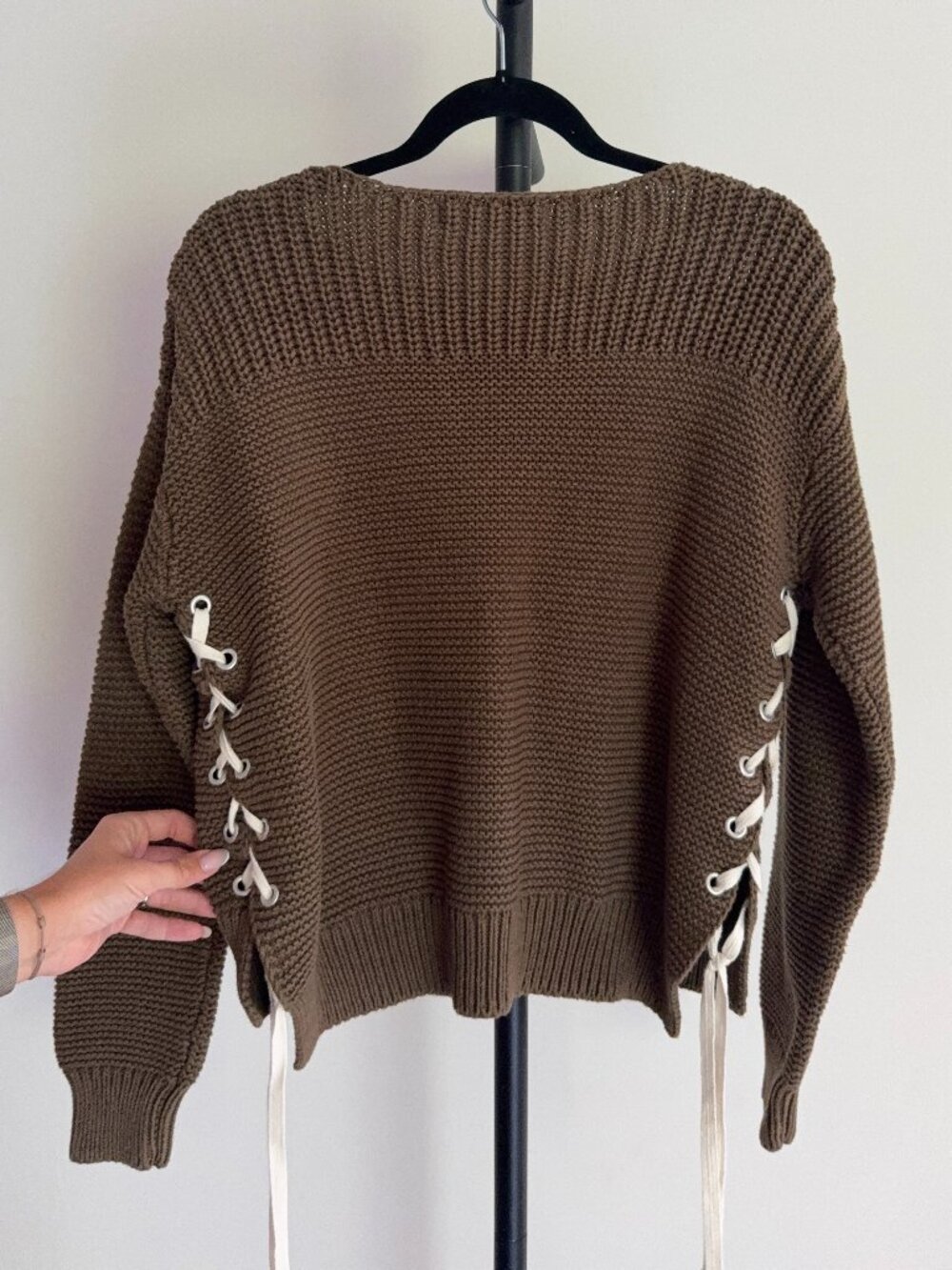 360Sweater High-Low Knit Sweater Green Khaki S